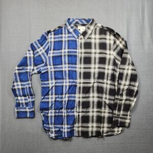 Sun + Stone Mens Shirt XL 2 Tone Plaid Blue Black Grunge Skater Preppy